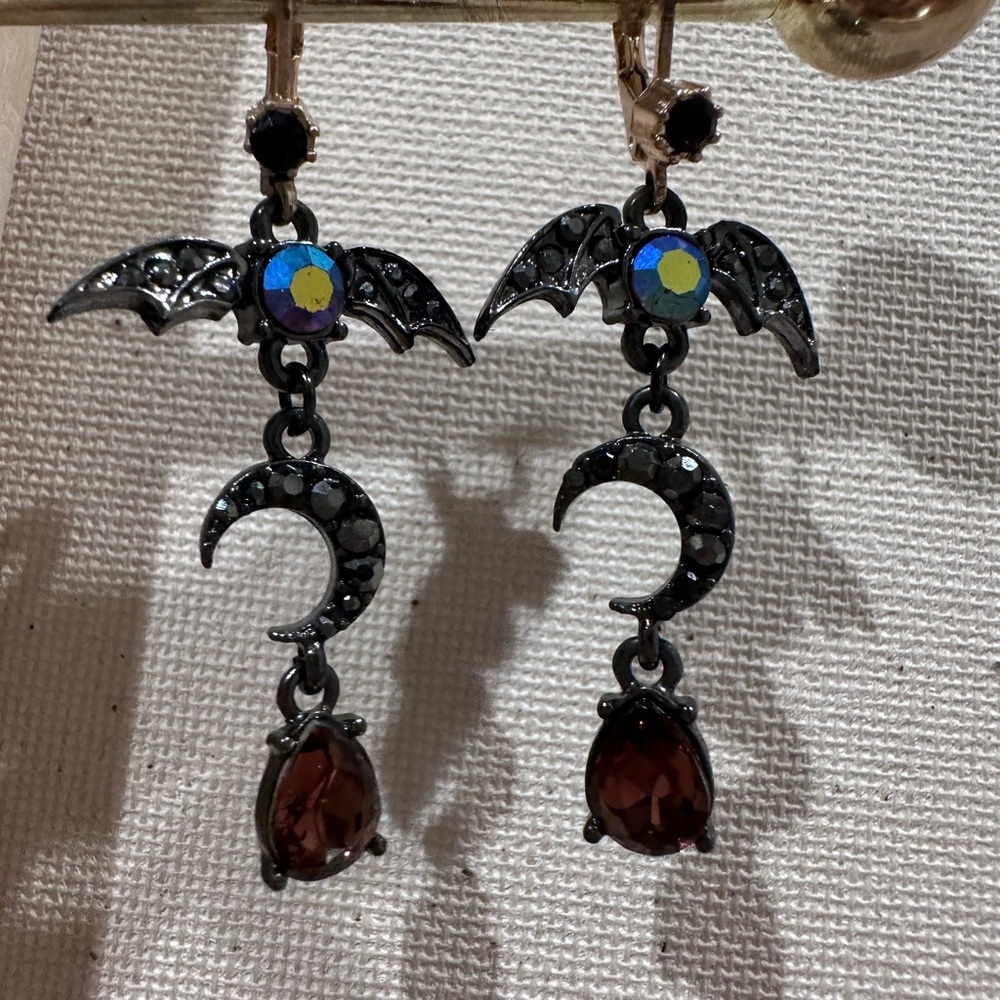 Gothic Black and Silver Bat Earrings